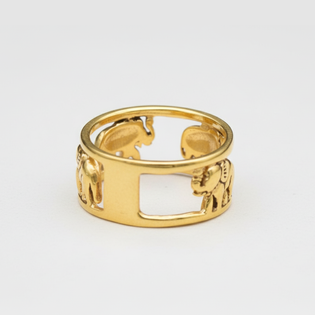 Gold Fertility Ring featuring a charming elephant design, crafted in 18k Gold Vermeil, perfect for meaningful gifts and daily wear.