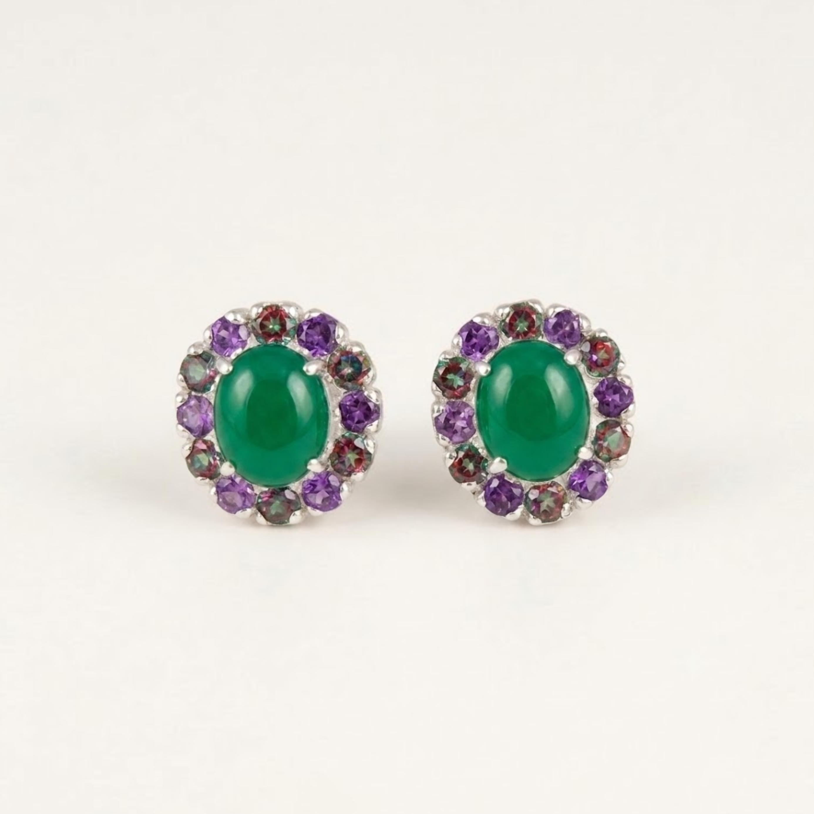 Created Emerald Earrings made in 925 Sterling Silver with Oval Created Green Emerald in Halo setting, May Birthstone gift idea, symbolizes, ideal for everyday wear and perfect for birthday gifting and special occasions.