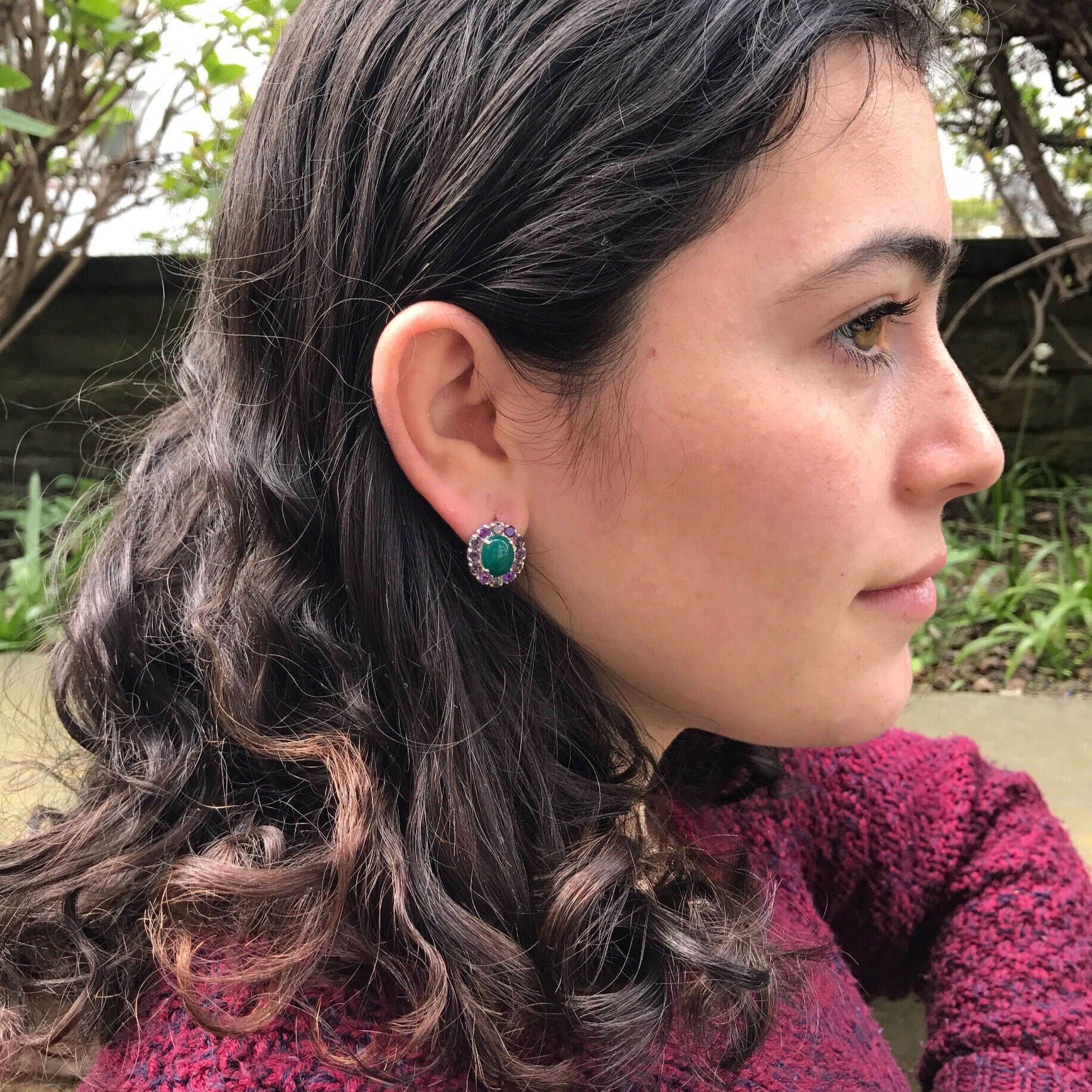 Chic 925 Sterling Silver earrings with a green created emerald halo; a stylish choice for May birthdays and special events.