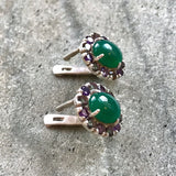 Elegant Emerald Halo Earrings in 925 Sterling Silver, featuring created green emeralds; ideal for everyday elegance and gifts.