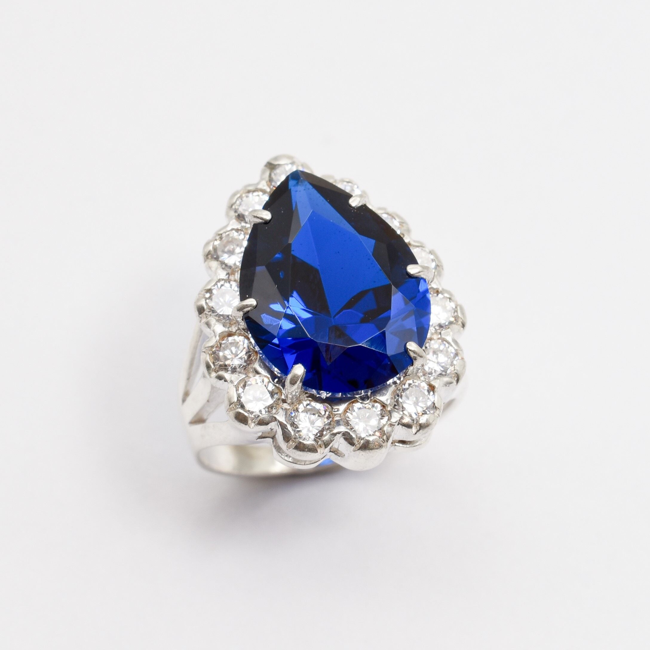 Created Sapphire Ring made in 925 Sterling Silver with Pear Created Blue Sapphire in Prong setting, September Birthstone gift idea, symbolizes sincerity, truth, and faithfulness, ideal for everyday wear and perfect for birthday gifting and special occasions.
