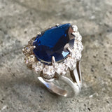 Princess Diana Ring -  Sapphire Teardrop Ring - Victorian Sapphire Ring