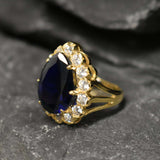 Victorian Sapphire Gold Ring - Blue Teardrop Ring - Vintage Sapphire Ring