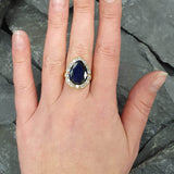 Victorian Sapphire Gold Ring - Blue Teardrop Ring - Vintage Sapphire Ring