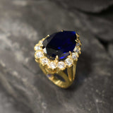 Victorian Sapphire Gold Ring - Blue Teardrop Ring - Vintage Sapphire Ring