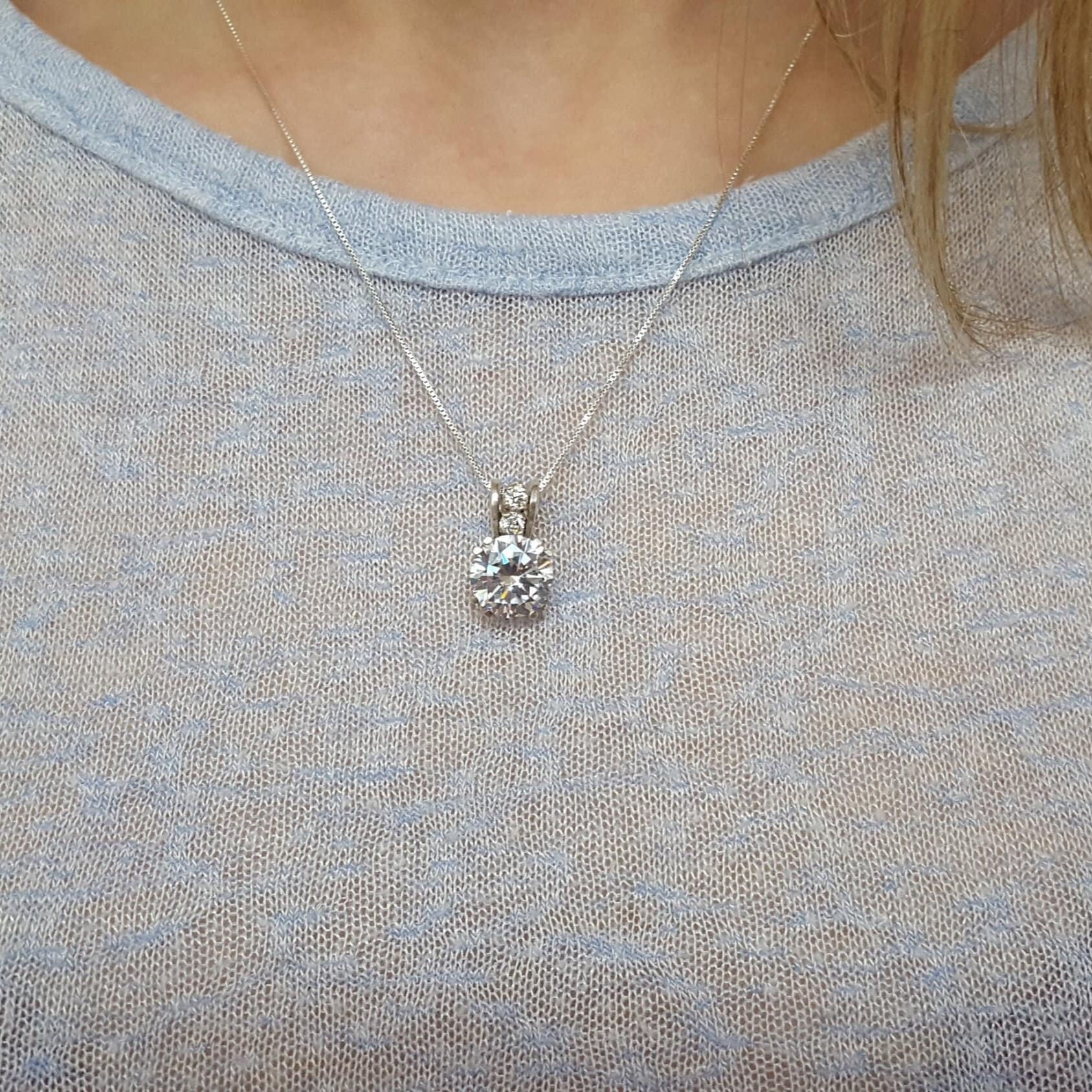 Diamond Pendant, Created Diamond, Sparkly Pendant, Bridal Pendant, Sparkly Vintage Pendant, Cubic Zirconia Pendant, Solid Silver Pendant