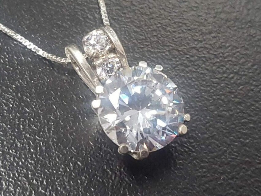 Diamond Pendant, Created Diamond, Sparkly Pendant, Bridal Pendant, Sparkly Vintage Pendant, Cubic Zirconia Pendant, Solid Silver Pendant