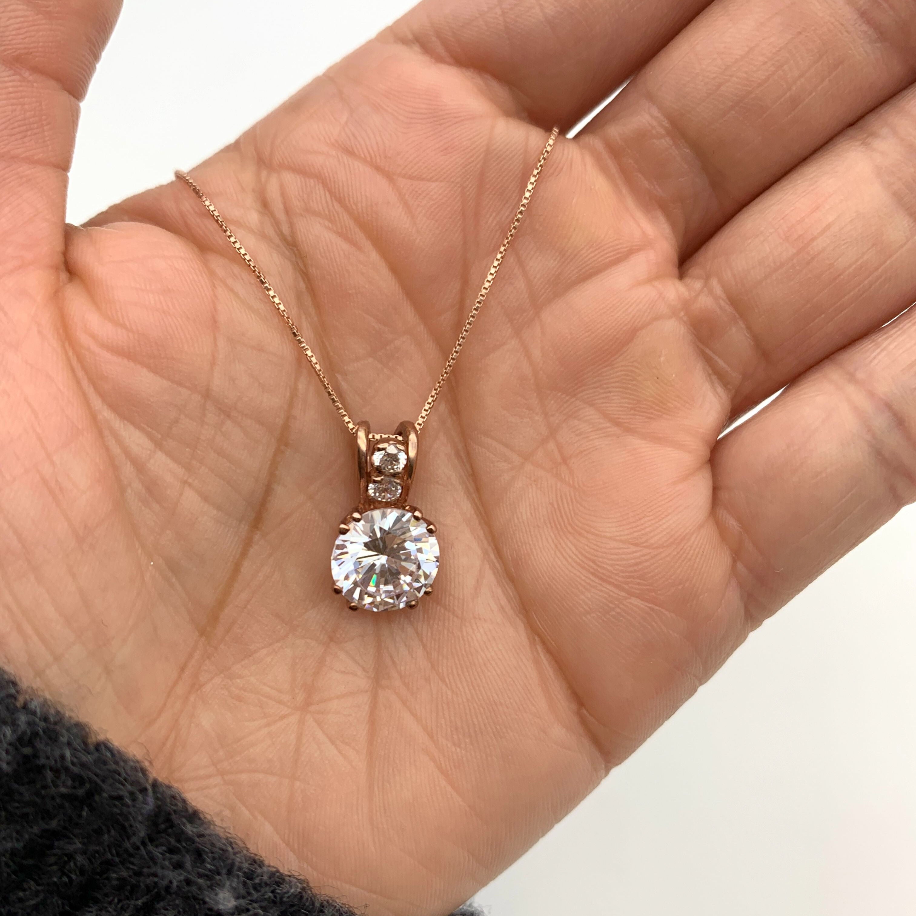 Rose Gold Diamond Pendant Sparkly Bridal Necklace Classy