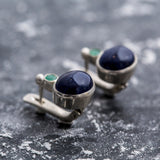 Sodalite Earrings - Emerald Bezel Earrings - Blue Drop Earrings