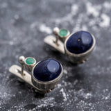 Sodalite Earrings - Emerald Bezel Earrings - Blue Drop Earrings