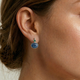 Sodalite Earrings - Emerald Bezel Earrings - Blue Drop Earrings