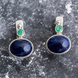 Sodalite Earrings - Emerald Bezel Earrings - Blue Drop Earrings
