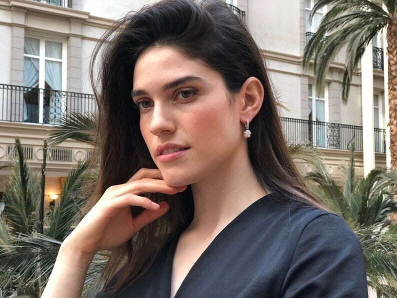 Black Pearl Earrings, Natural Pearl, Vintage Earrings, June Birthstone, Dainty Earrings, Long Earrings, Dangling Earrings, Silver Earrings