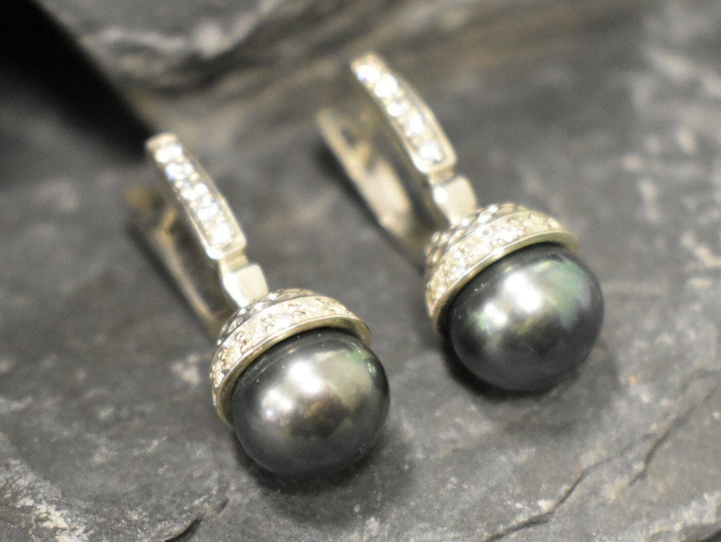 Black Pearl Earrings, Natural Pearl, Vintage Earrings, June Birthstone, Dainty Earrings, Long Earrings, Dangling Earrings, Silver Earrings