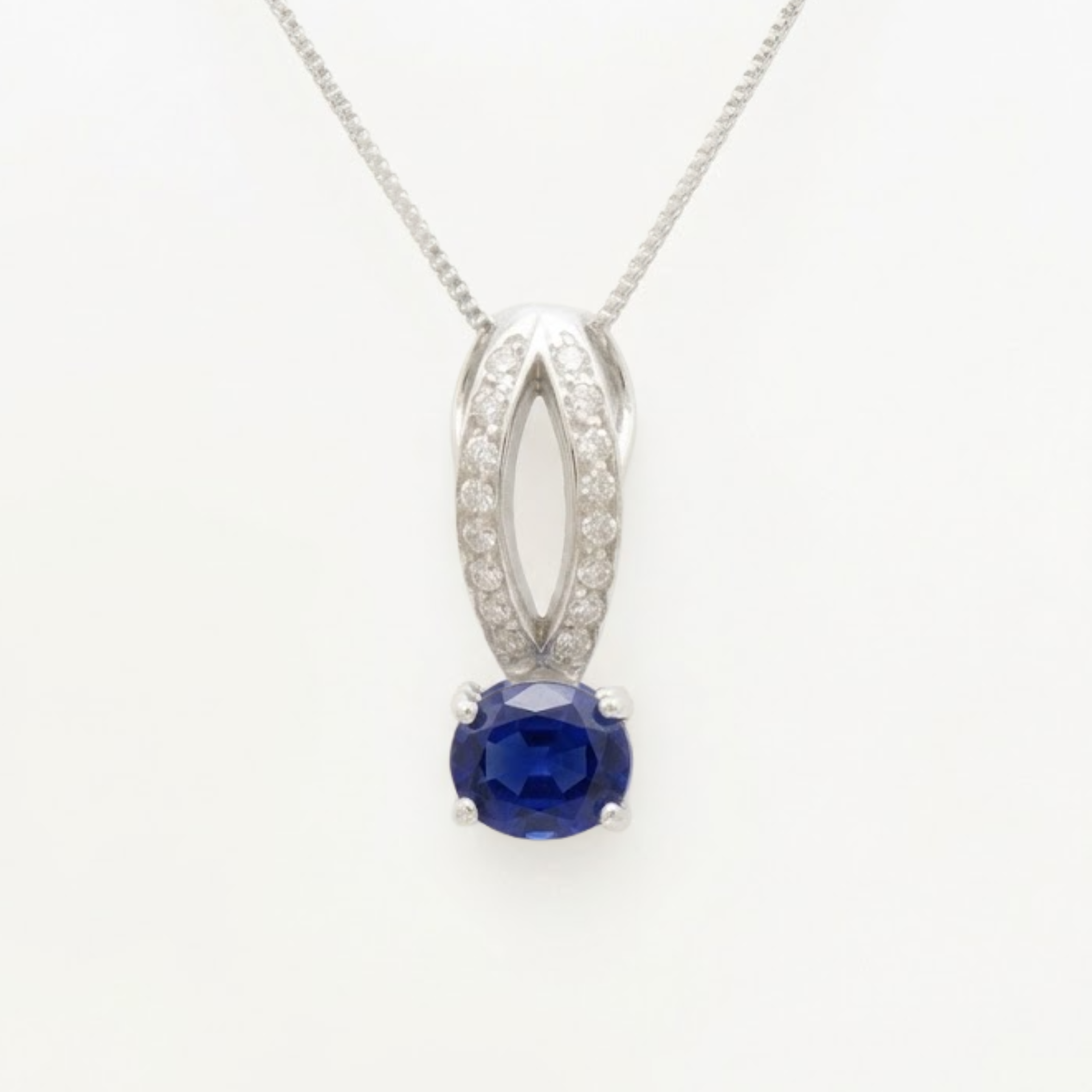 Created Sapphire Pendant made in 925 Sterling Silver with Oval Created Blue Sapphire in Prong setting, September Birthstone gift idea, symbolizes sincerity, truth, and faithfulness, ideal for everyday wear and perfect for birthday gifting and special occasions.