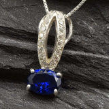 Simple 925 Sterling Silver pendant with oval blue sapphire, symbolizes loyalty and sincerity, great for everyday elegance.