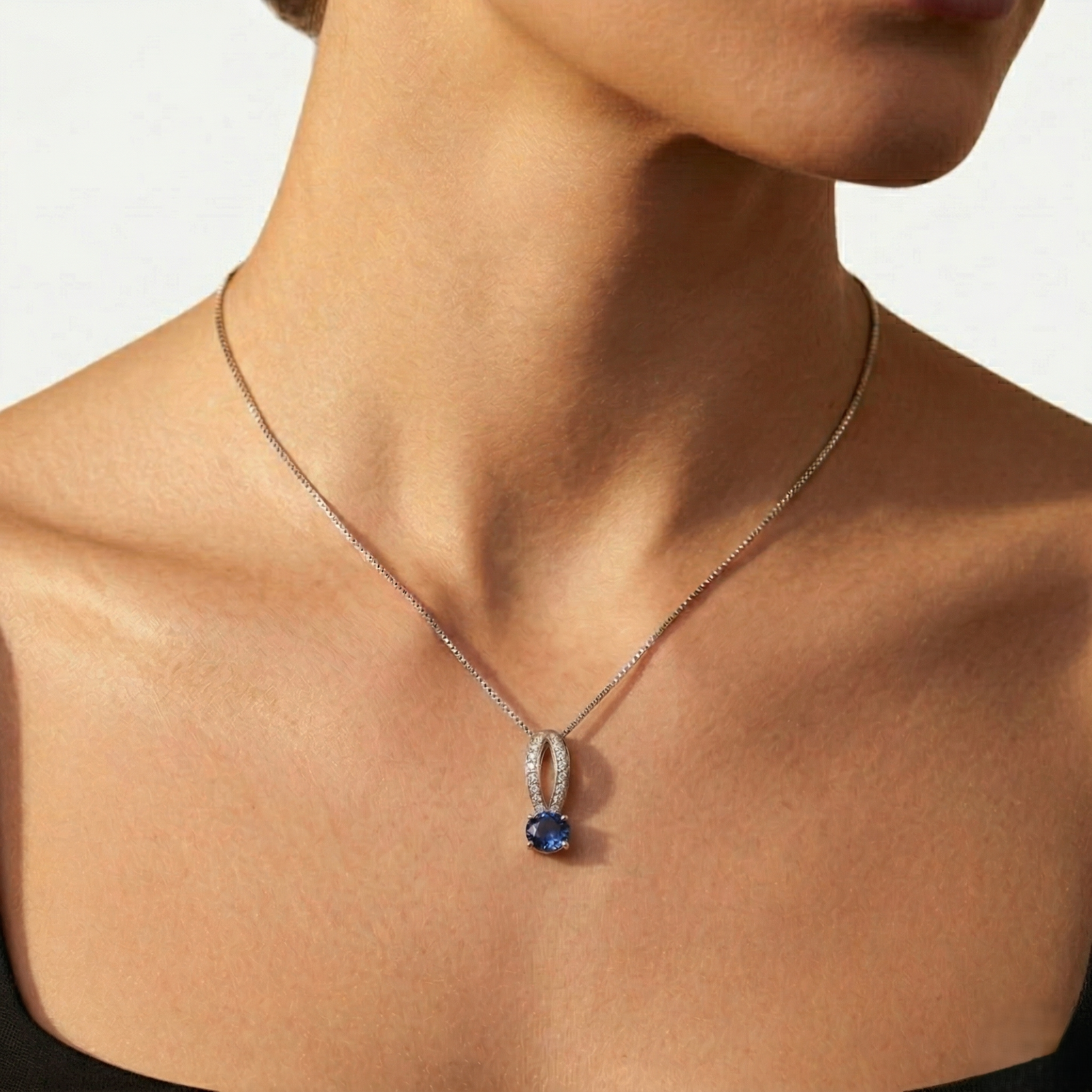 Sterling Silver Sapphire Pendant with Oval Created Blue Sapphire, September Birthstone, perfect gift for special occasions.