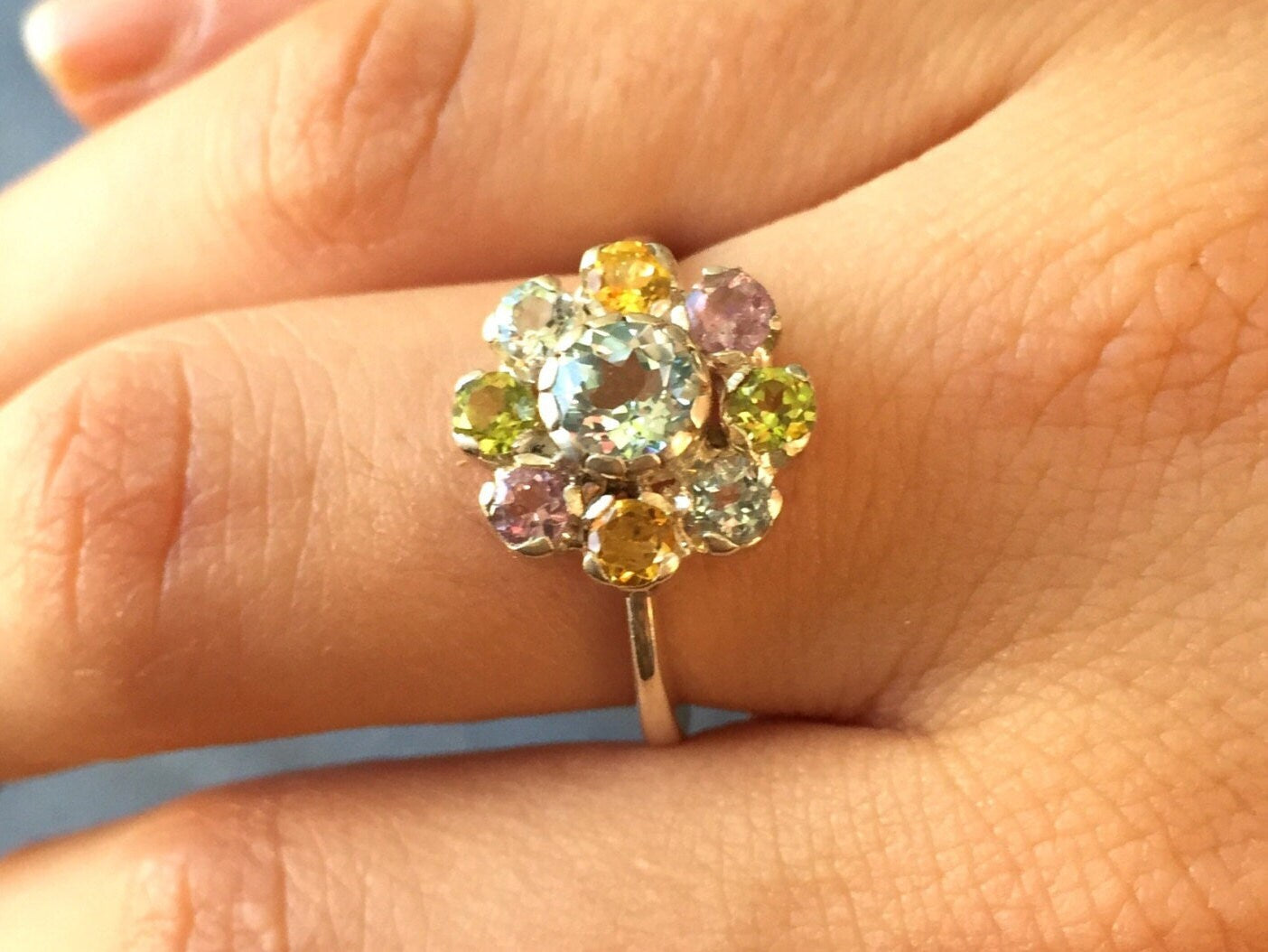 Flower Ring, Mothers Birthstones, Birthstone Ring, Topaz Ring, Natural Topaz, Vintage Rings, December Birthstone, Solid Silver Ring