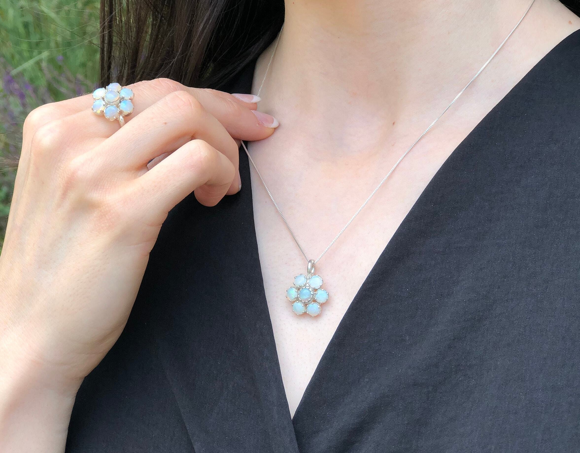 Opal Pendant, Natural Opal, October Birthstone, Daisy Pendant, Flower Pendant, Petal Pendant, Fire Opal Pendant, 925 Silver Pendant, Opal