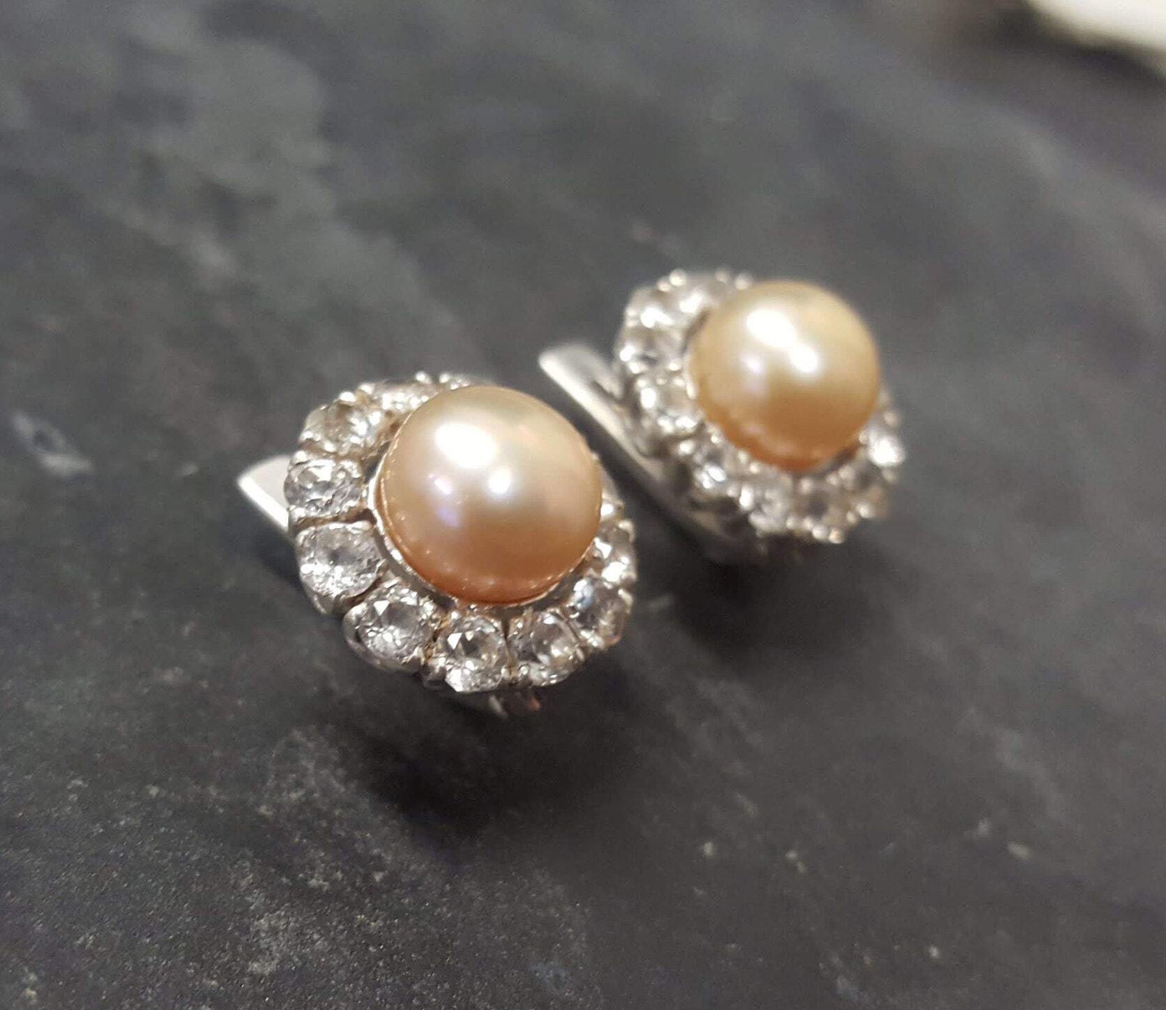 Pearl Earrings, Beige Pearl Earrings, Natural Pearl, June Birthstone, Victorian Earrings, Vintage Earrings, Round Earrings, Silver Earrings