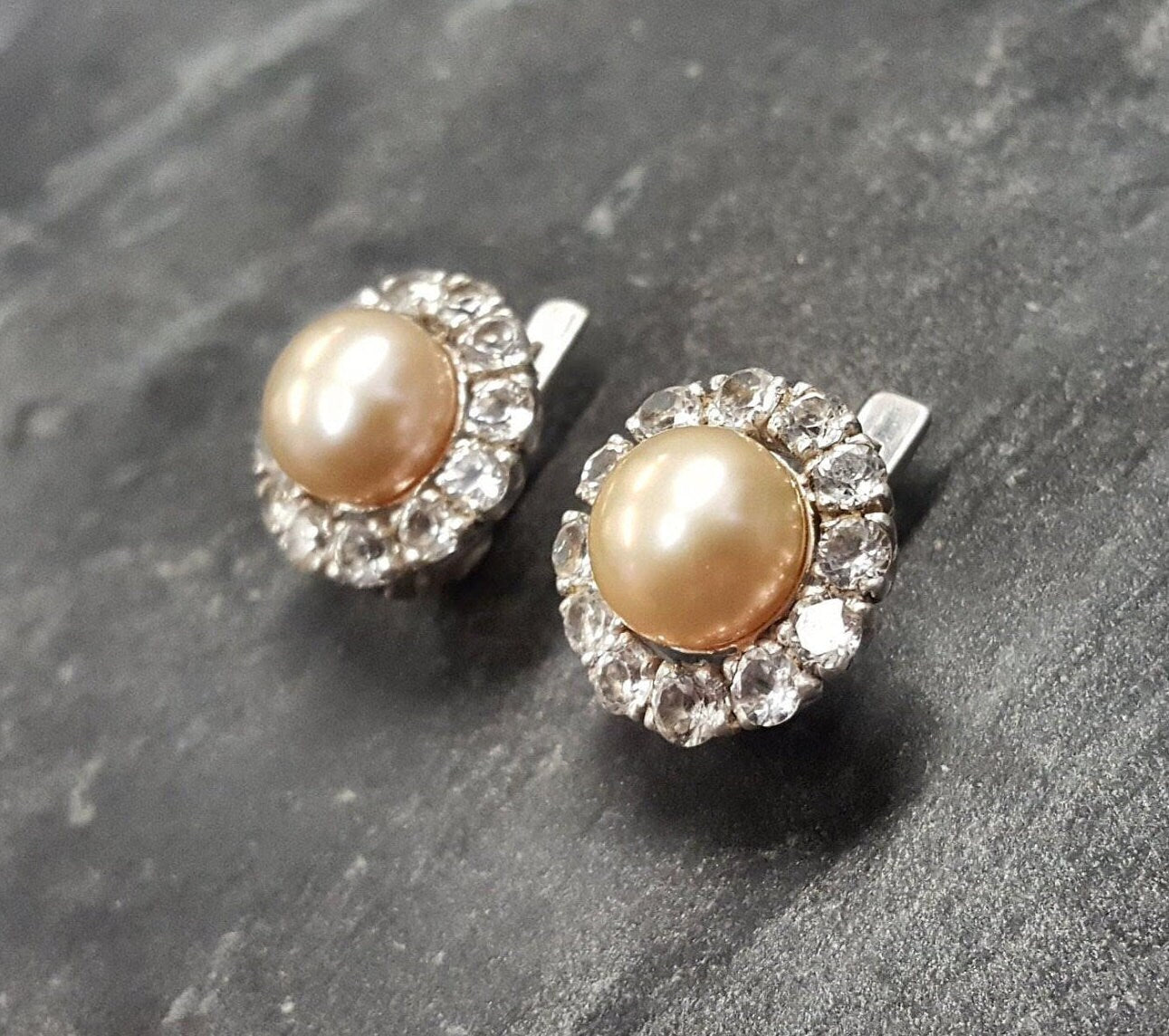 Pearl Earrings, Beige Pearl Earrings, Natural Pearl, June Birthstone, Victorian Earrings, Vintage Earrings, Round Earrings, Silver Earrings