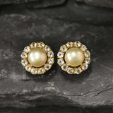 Gold Pearl Earrings - Natural Pearl Studs, Victorian Pearl Earrings