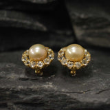 Gold Pearl Earrings - Natural Pearl Studs, Victorian Pearl Earrings