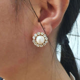 Gold Pearl Earrings - Natural Pearl Studs, Victorian Pearl Earrings