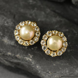 Gold Pearl Earrings - Natural Pearl Studs, Victorian Pearl Earrings