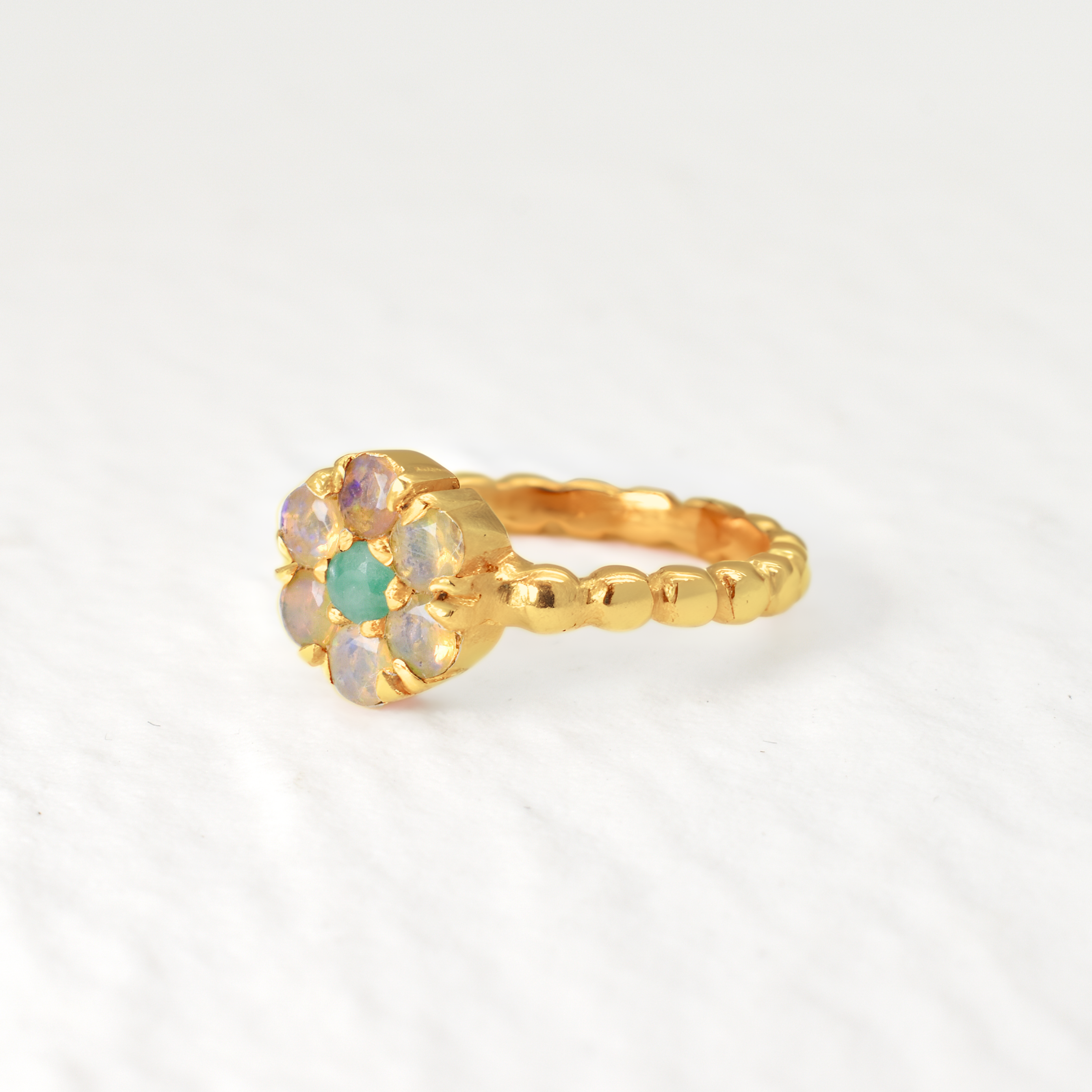 Elegant 18k Gold Vermeil Opal Ring with White Opal, a symbol of beauty, perfect for special occasions and daily wear.