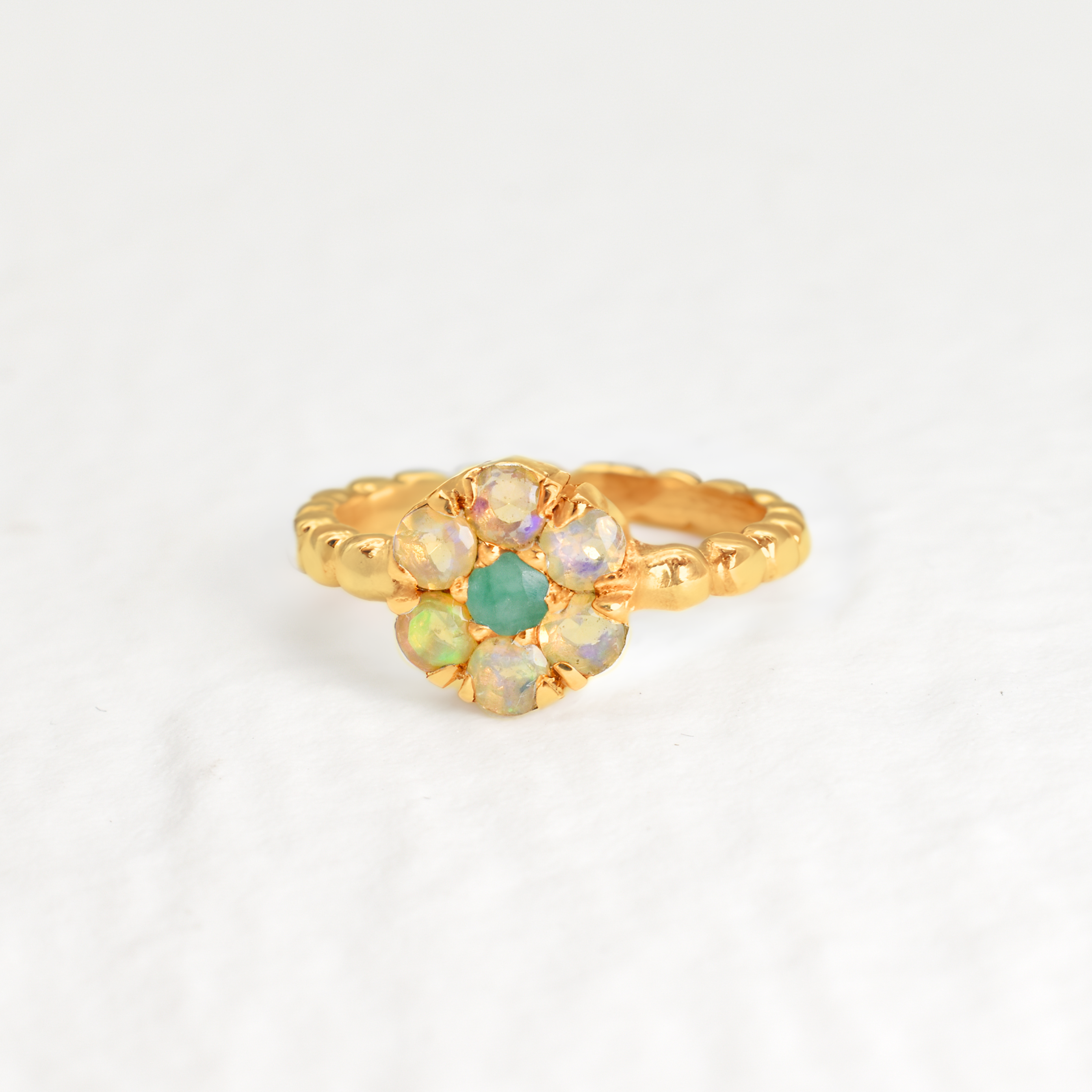18k Gold Vermeil Opal Ring with White Opal, perfect for daily wear and a thoughtful October birthday gift.
