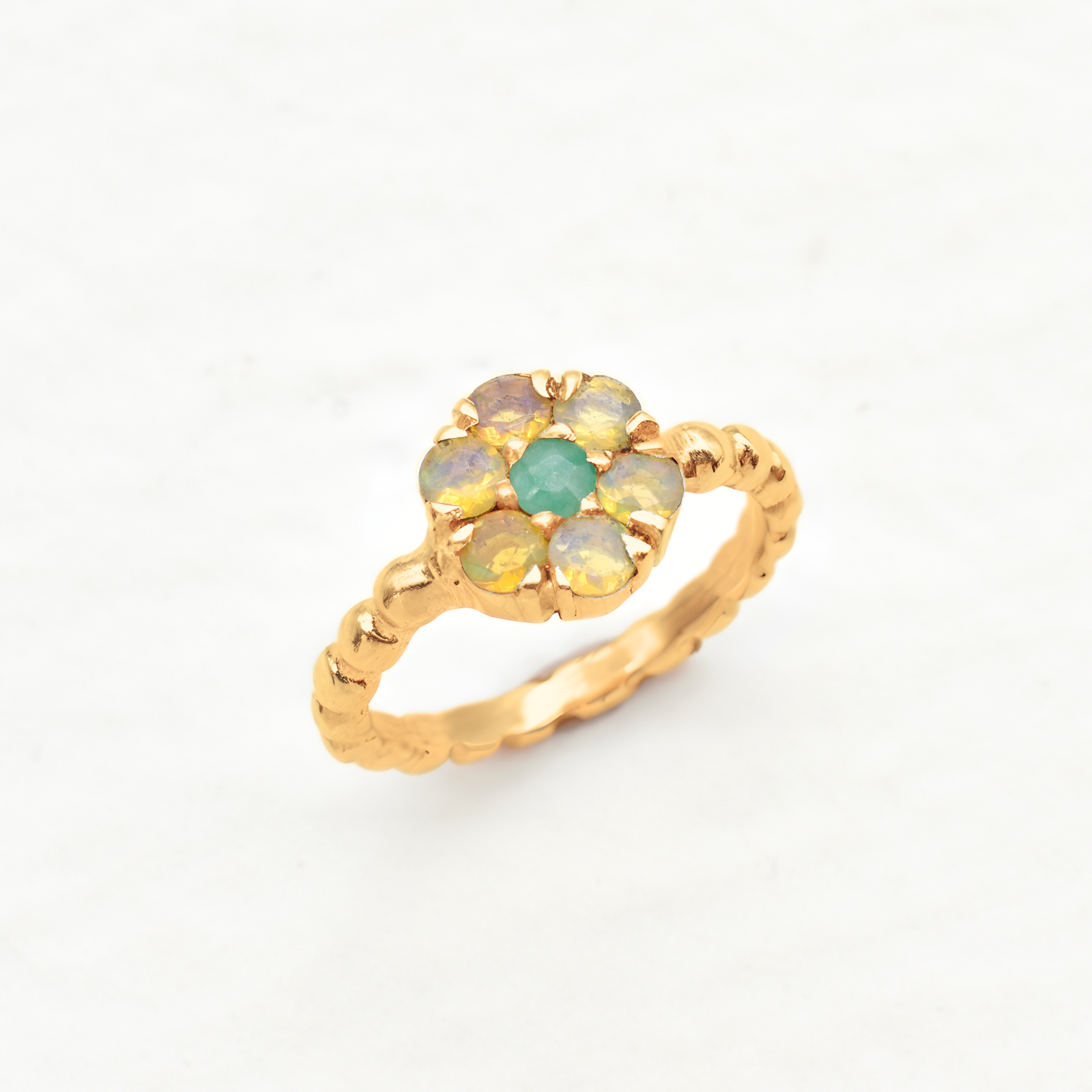 Opal Ring made in 18k Gold Vermeil with White Opal in setting, October Birthstone gift idea, symbolizes, ideal for everyday wear and perfect for birthday gifting and special occasions.