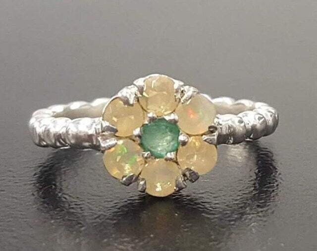 Opal Ring made in White Gold Vermeil with White Opal in setting, October Birthstone gift idea, symbolizes, ideal for everyday wear and perfect for birthday gifting and special occasions.