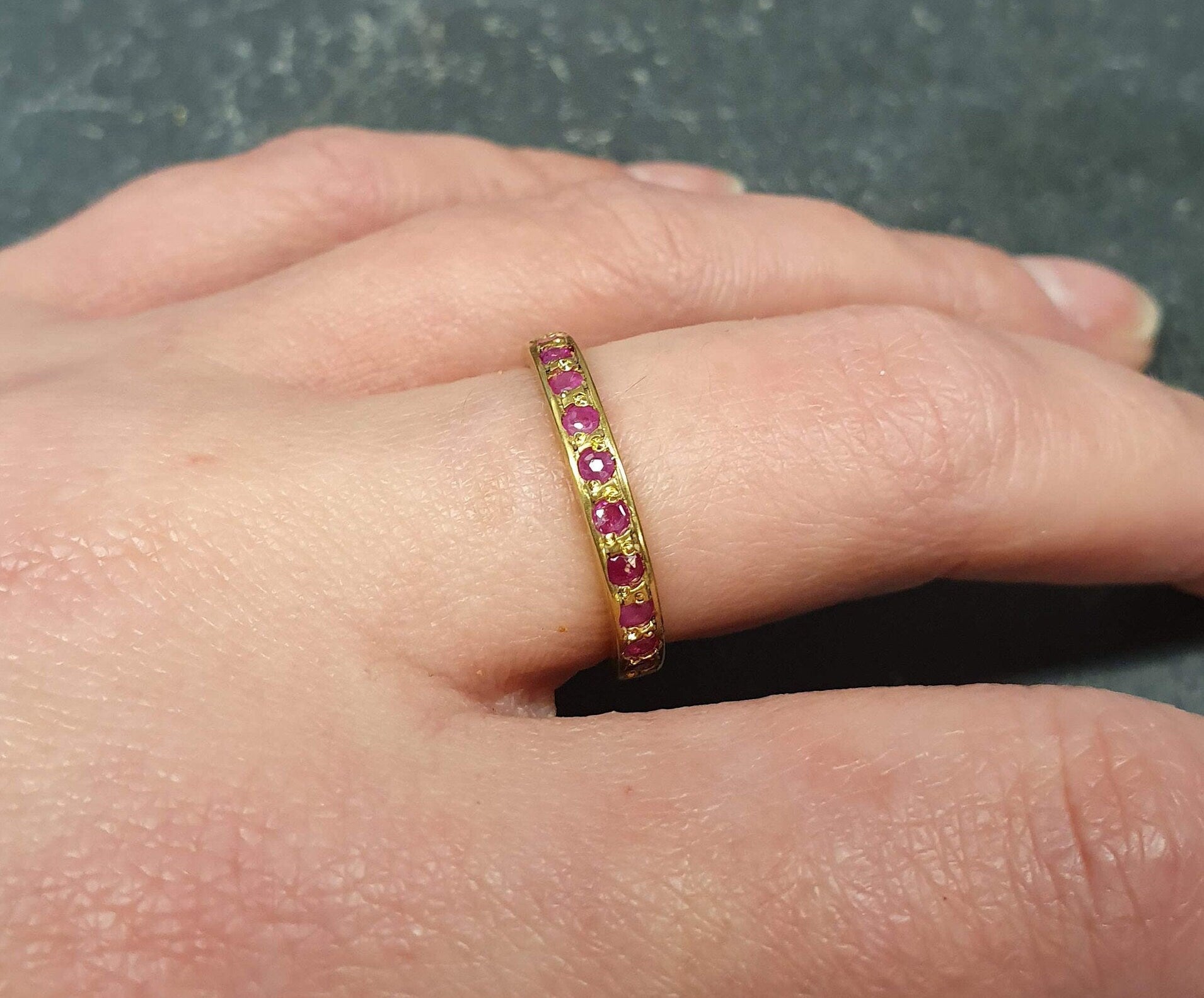 Elegant 18k Gold Vermeil Ring featuring a Channel-Set Natural Red Ruby, perfect for birthday gifts and special occasions.