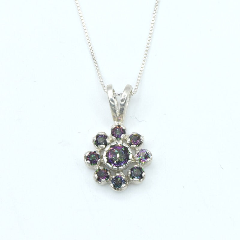 Mystic Topaz Pendant, Natural Mystic Topaz, December Birthstone, Vintage Pendant, Rainbow Pendant, December Necklace, Dainty Pendant, Silver