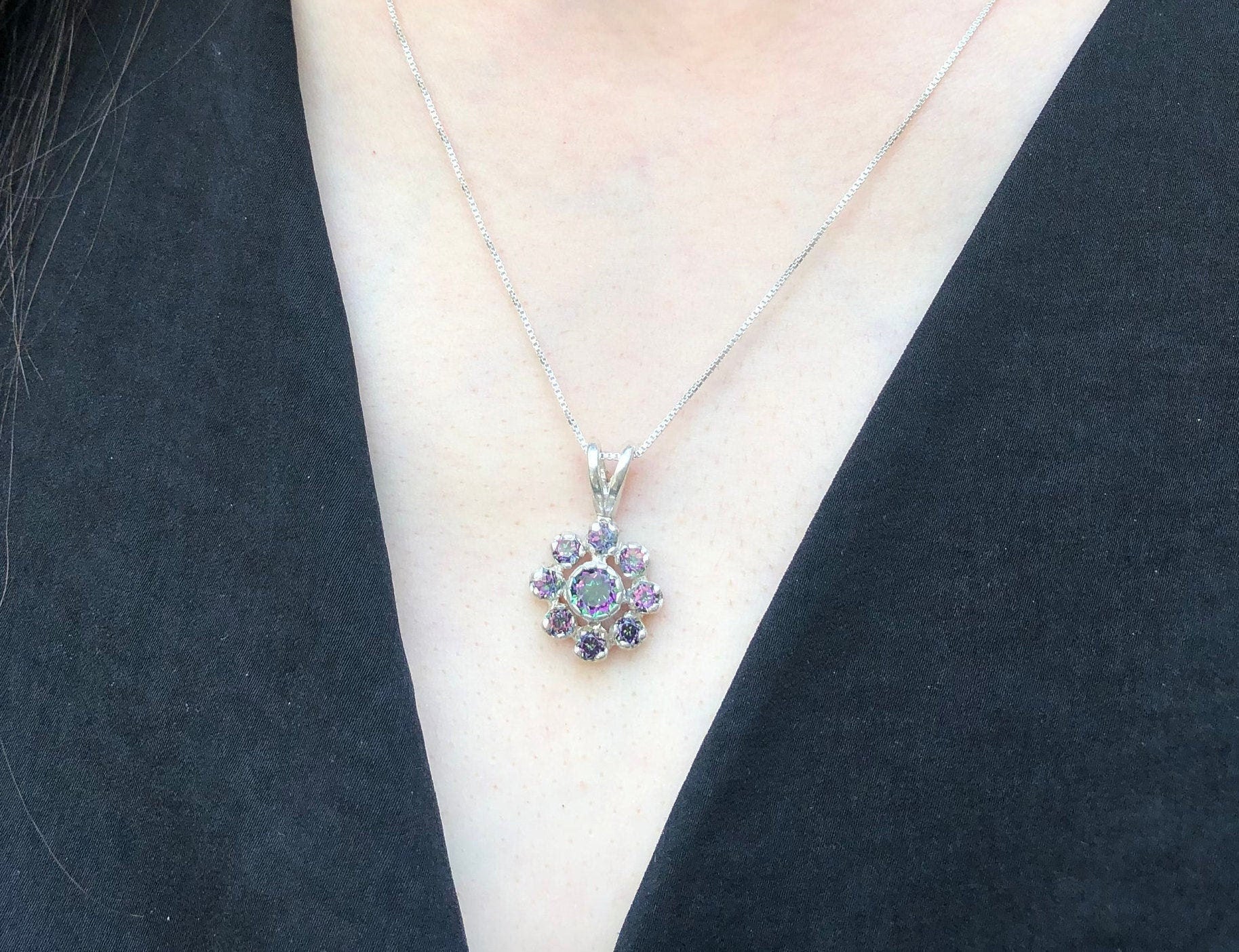 Mystic Topaz Pendant, Natural Mystic Topaz, December Birthstone, Vintage Pendant, Rainbow Pendant, December Necklace, Dainty Pendant, Silver