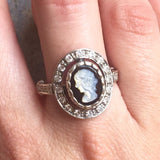 Victorian Cameo Ring - Lady Antique Ring - Roman Silver Ring