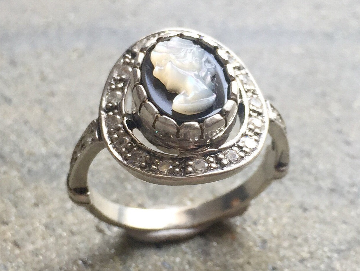 Cameo Ring, Roman Ring, Vintage Rings, Antique Ring, Vintage Ring, Sterling Silver Ring, Roman Jewelry, Matching Set, Shell Ring, Lady Ring