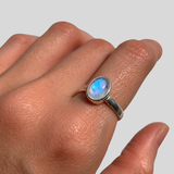 Moonstone Ring - Rainbow Oval Ring - Vintage Bezel Ring