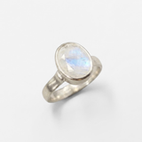 Moonstone Ring - Rainbow Oval Ring - Vintage Bezel Ring