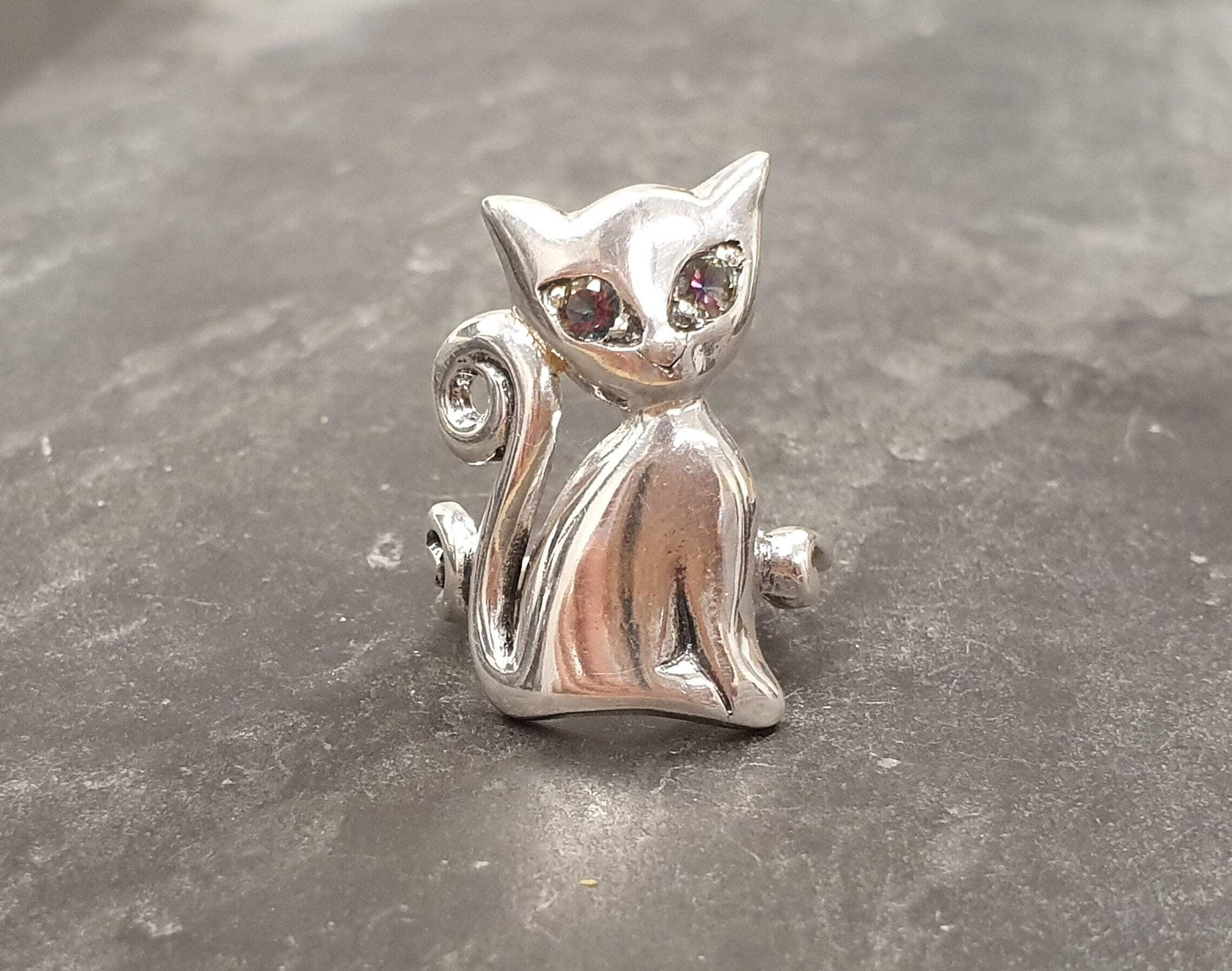 Silver Cat Ring, Mystic Topaz Ring, Natural Mystic Topaz, December Ring, Animal Ring, Vintage Cat Ring, Statement Ring, Solid Silver Ring