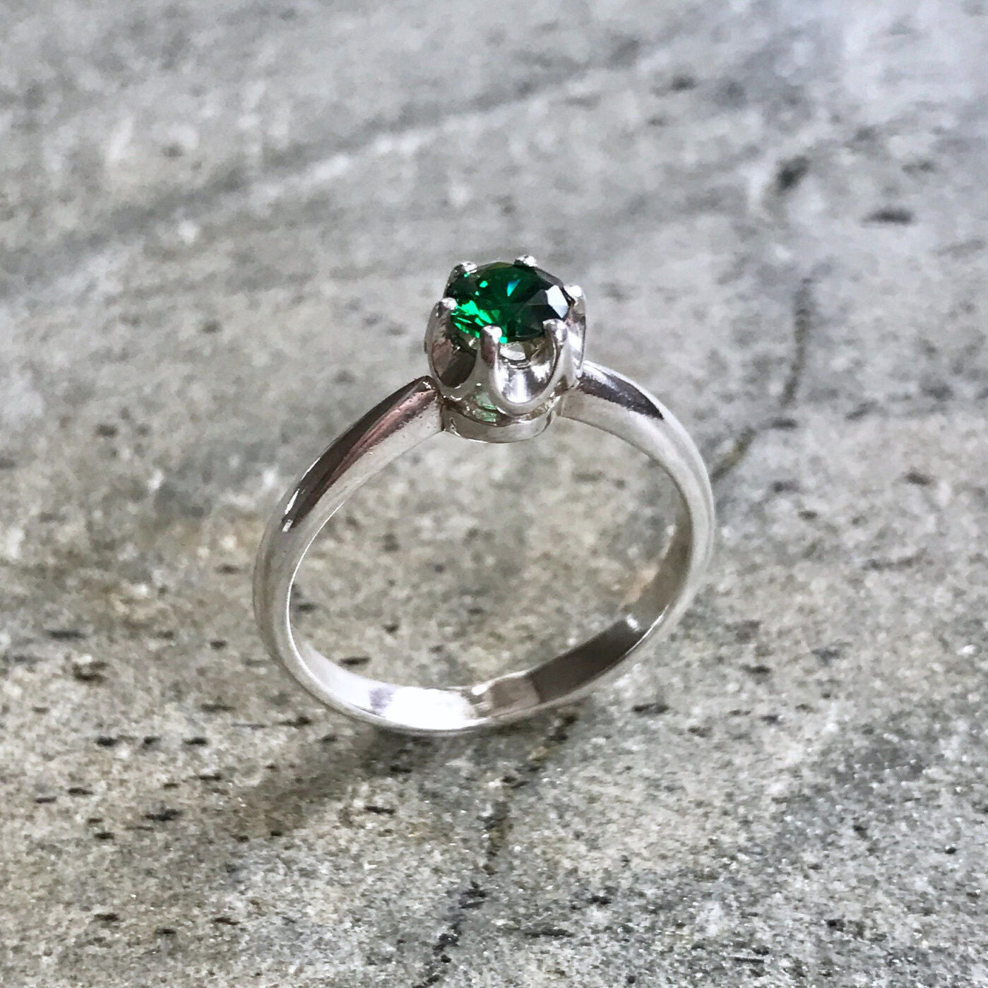 Emerald Ring, Emerald Promise Ring, Created Emerald, Engagement Ring, Vintage Rings, Emerald Dainty Ring, Silver Promise Ring, Solid Silver