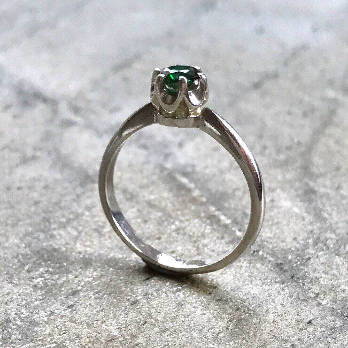 Emerald Ring, Emerald Promise Ring, Created Emerald, Engagement Ring, Vintage Rings, Emerald Dainty Ring, Silver Promise Ring, Solid Silver