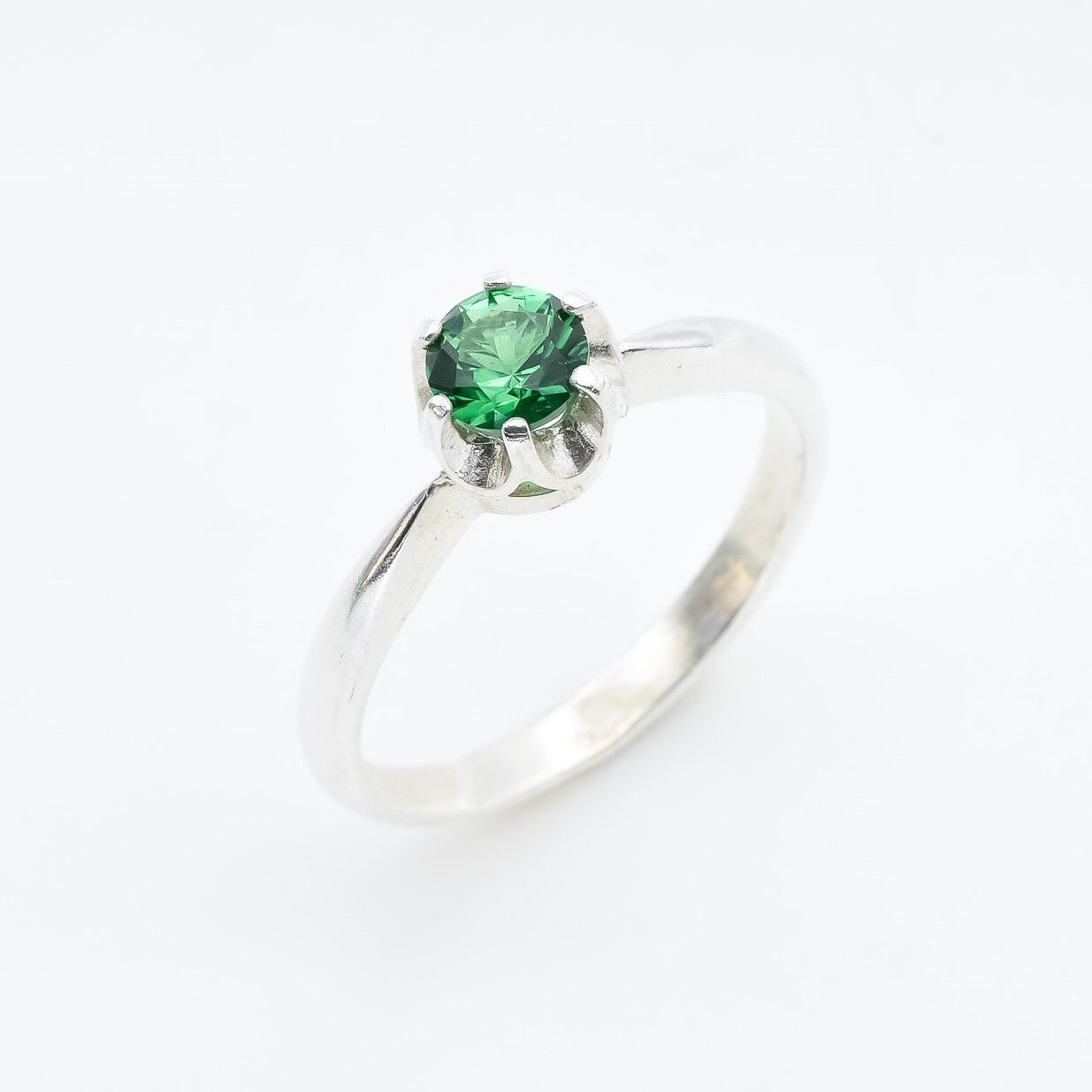 Created Emerald Ring made in 925 Sterling Silver with Round Created Green Emerald in Solitaire setting, May Birthstone gift idea, symbolizes, ideal for everyday wear and perfect for birthday gifting and special occasions.