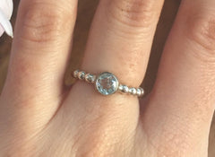 Blue Topaz Ring, Birthstone Ring, December Birthstone, Bubble Band Ring, Stackable Ring, Dainty Ring, Round Blue Ring, Solid Silver Ring