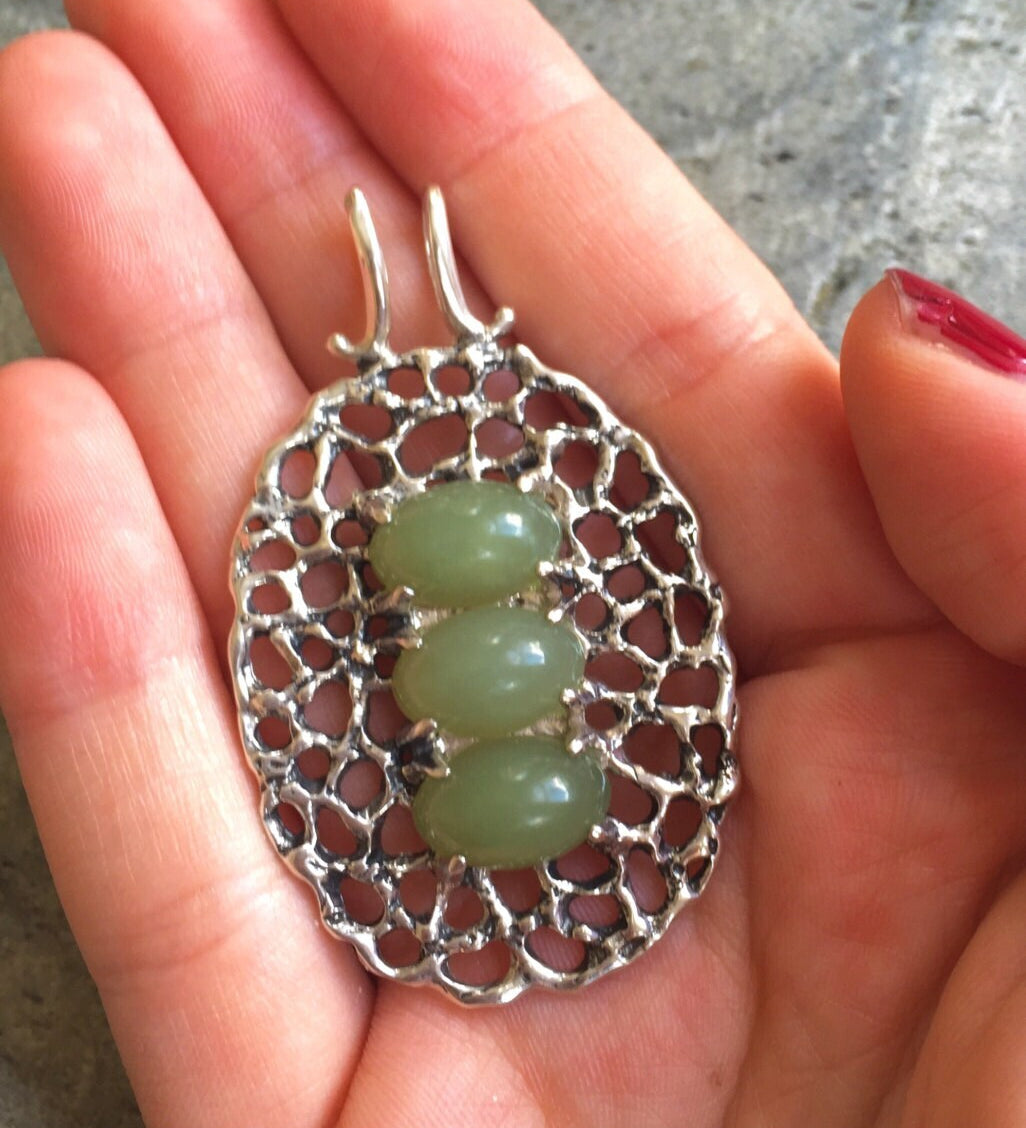Nephrite Pendant, Nephrite Jade, Statement Pendant, Large Pendant, Natural Stone, Solid Silver Pendant, Unique Pendant, Healing Stones