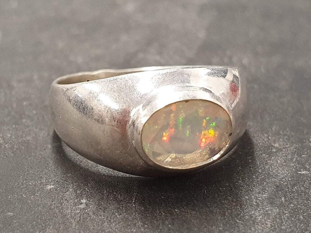 Ethiopian Opal Ring, Opal Ring, Natural Opal, October Birthstone, Silver Shield Ring, Vintage Opal Ring, Fire Opal Ring, Solid Silver Ring