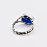 Large Sapphire Ring, Created Sapphire, Blue Eye Ring, Large Blue Ring, Blue Rope Ring, Blue Oval Ring, Statement Ring, Sterling Silver Ring