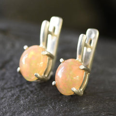Fire Opal Earrings, Natural Fire Opal, Ethiopian Opal, Opal Studs, Large Opal Earrings, 6 Carat Earrings, October Birthstone, Solid Silver