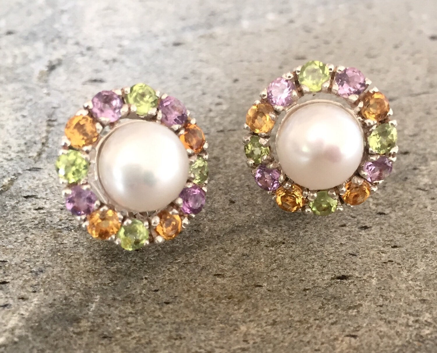 White Pearl Earrings, Natural Pearl, Mothers Birthstone, Topaz Earrings, Vintage Earrings, Antique Earrings, June Birthstone, Solid Silver